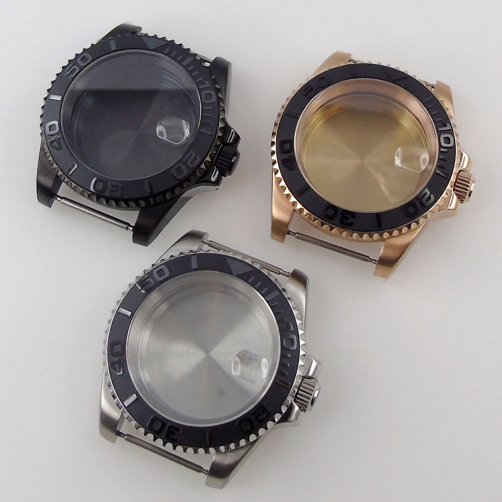 40mm Rose Gold/Black Plated Sapphire Watch Fit NH35 NH36/Myota 8215 821A/ETA 2836 2824/DG2813/ST1612 10BAR/5BAR Cyclops