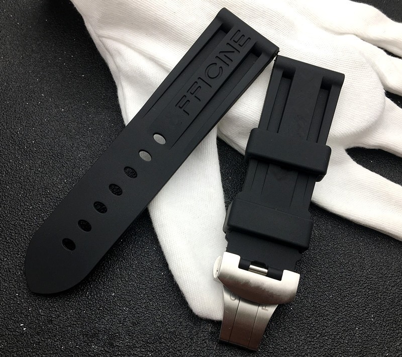 24mm black watch band nature soft silicone rubber watchband fit for panerai strap tools butterfly buckle for PAM111/441 strap