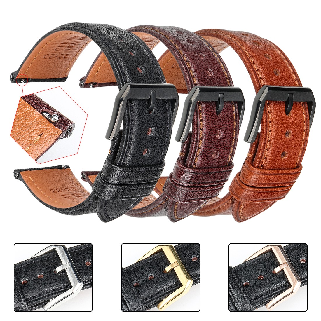 18 19 20mm 21 22mm 23 24 Leather Watch Strap Black Brown Quick Release Watchband Men Women Smart Watch Bracelet Bracelet Wristband