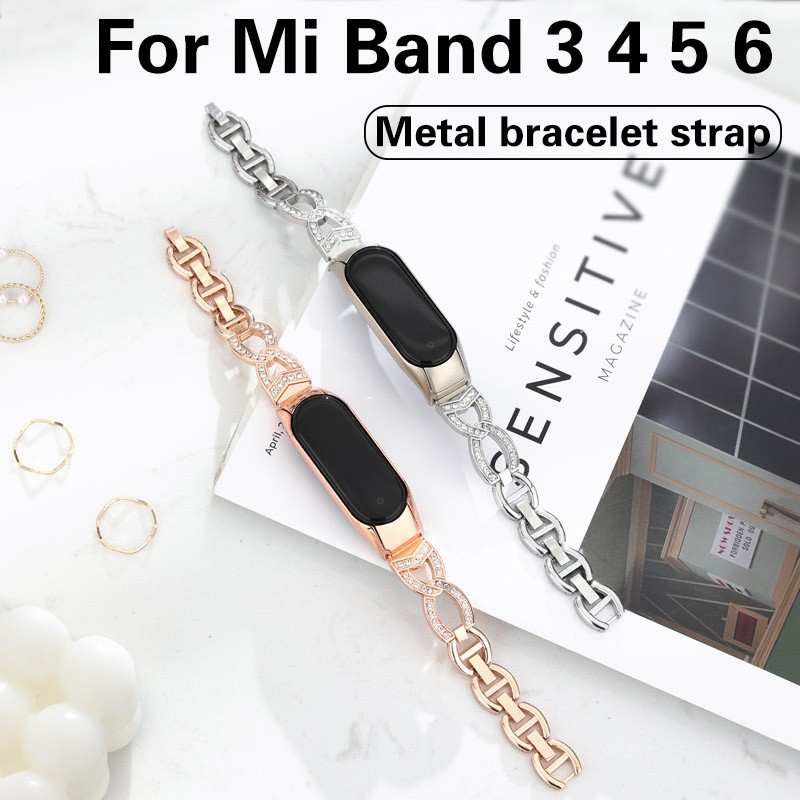 Metal For Xiaomi Mi Band 5 4 3 6 Wristbands Bracelet Global Version For Mi Band 6 4 Bracelet For Amazfit Band 5 Stainless Steel Woman