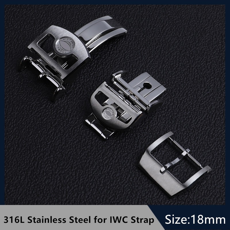 316L Stainless Steel 18mm Deploying Watch Buckle For IWC Large Pilot Spitfire Leather Watchband Folding Pin Clasp Tools