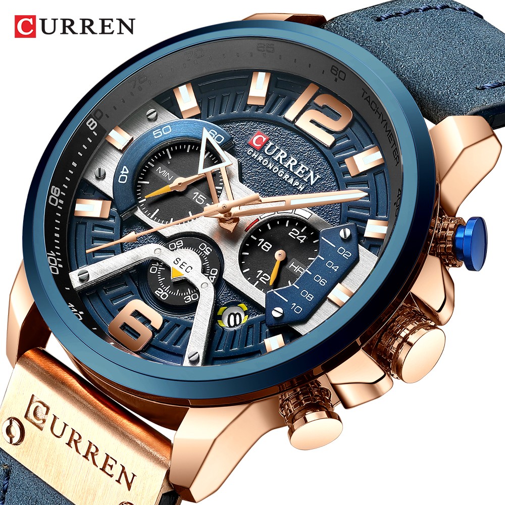 CURREN Men's Fashion Sport Watches Luxury Brand Military Style Leather Wrist Watch Chronograph Fashion