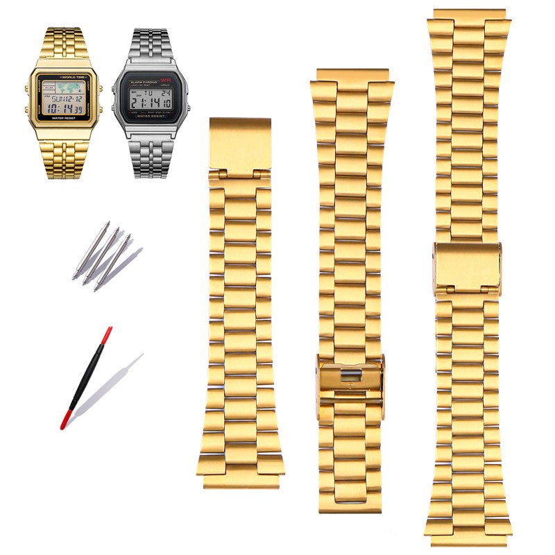 Luxury Steel Watch Band For Casio A158 / A159 / A168 /A169/B650 /AQ230/ 700 Classic Die Small Square Silver 18mm