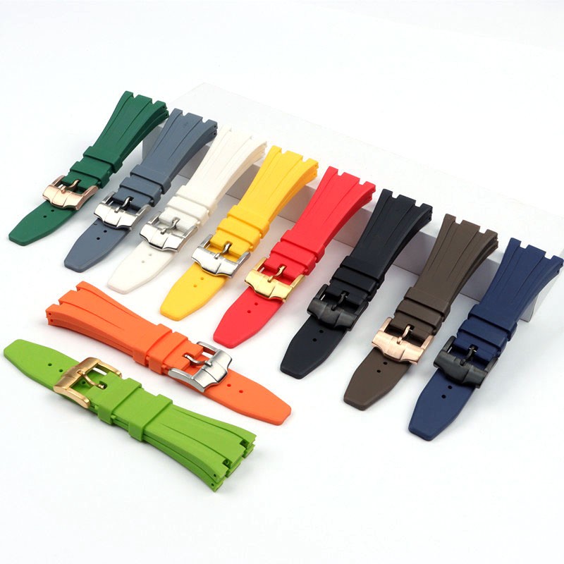 26mm soft black white green yellow orange gray blue red silicone rubber watch strap bracelet for AP royal oak watchband