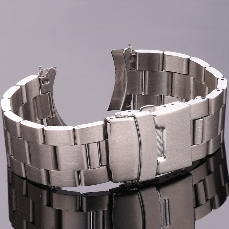 Stainless Steel Curved End Watch Strap Bracelet 20mm 22mm Silver Black Brushed Watches Women Men Metal Watches Accessories