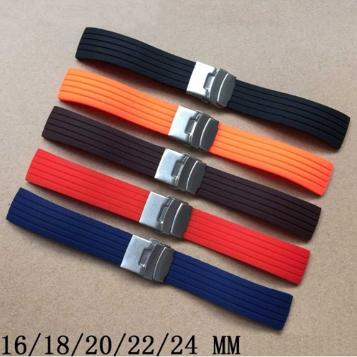 Basic 16mm, 18mm, 20mm, 22mm, 24mm 5 colors new silicone rubber watch strap band deployment buckle waterproof black watchband