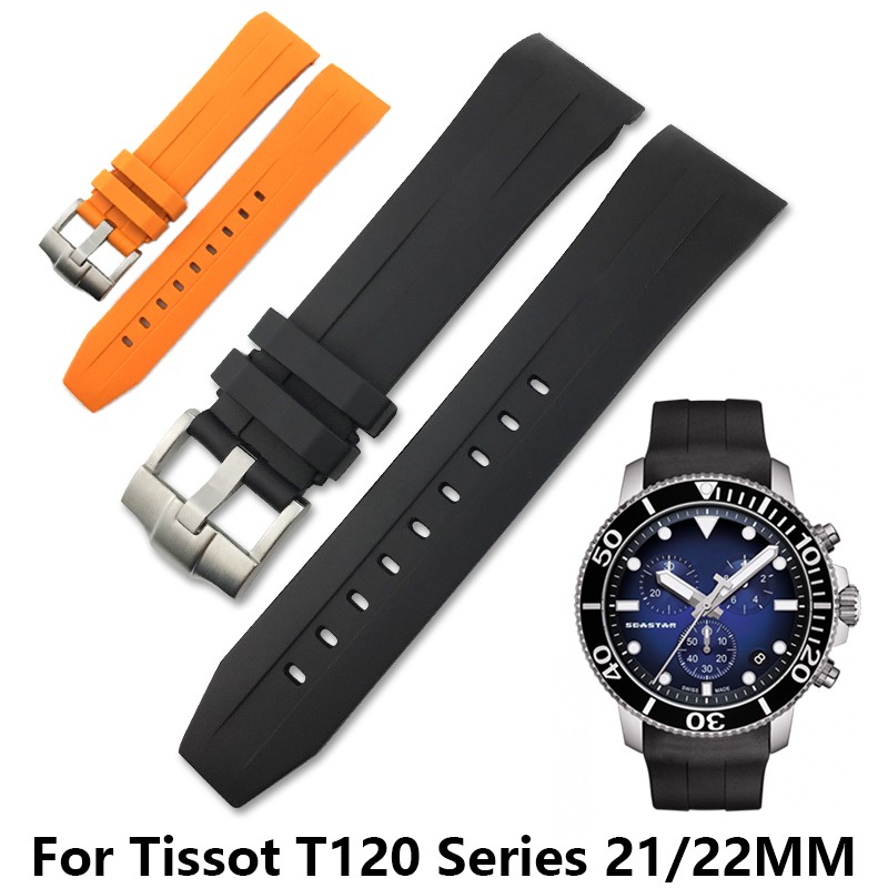 Water Resistant Silicone Watch Strap, Rubber, 21mm, 22mm, Black, Orange, Buckle, Fits Tissot Series T120, T055