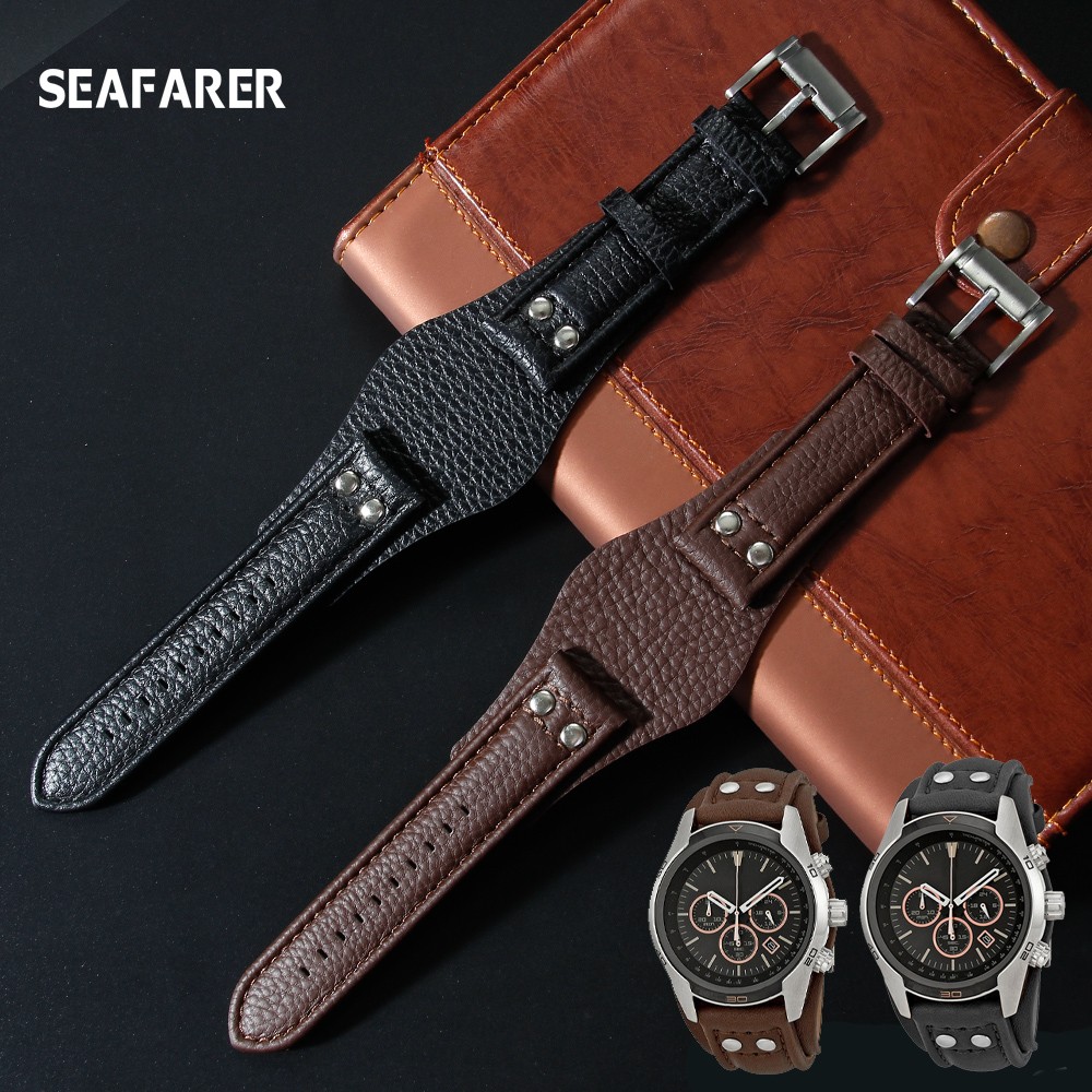 Genuine leather watch strap for Fossil CH2564 CH2565 CH2891CH3051 wristband 22mm black brown tray watchband with rivet pattern