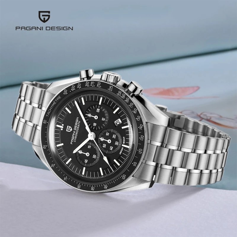 PAGANI تصميم Speedmaster Seiko VK63 الرجال كوارتز ساعة اليد الفاخرة 100 متر مقاوم للماء ساعات الفولاذ الياقوت كرونوغراف