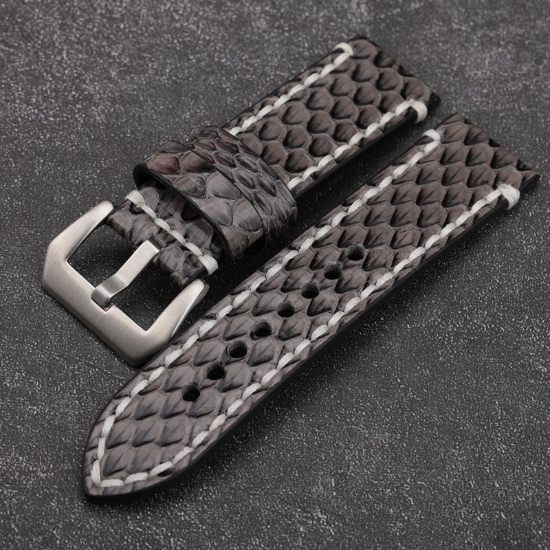 Handmade Gray Python Leather Bracelet, 20 22 24 26mm, Compatible with PAM111 441, Leather Strap, Men's Bracelet