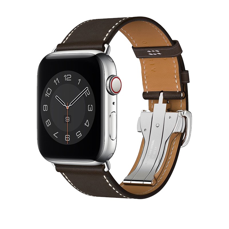 High Quality Genuine Leather Ebene Barenia Single Round Deployment Buckle Strap for iwatch Apple Watch7 6 Se 5 4 3 2 1