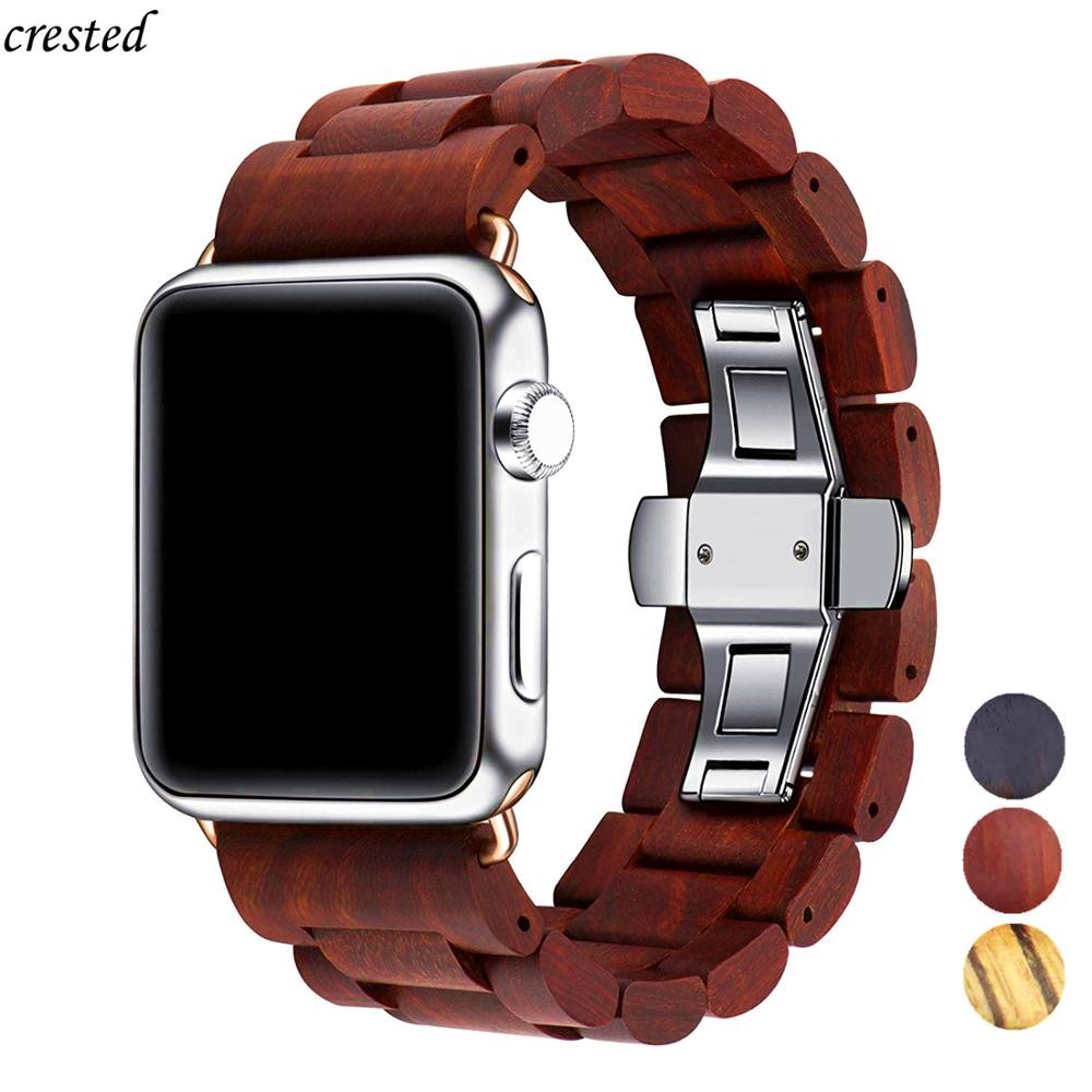 Wooden Strap for Apple Watch Band 44mm 40mm iWatch Band 42mm 38mm Metal Butterfly Clasp Bracelet Apple Watch Series 6 5 4 3 se