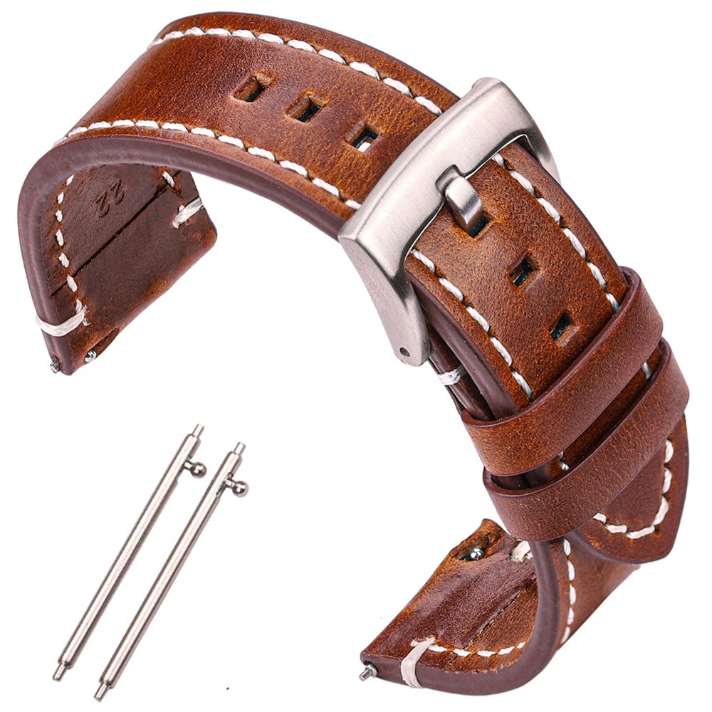 Genuine Leather Watch Band Strap Manual Men Thick 7 Colors 18mm 20mm 22mm 24mm Watchbands Stainless Steel Buckle Accessories