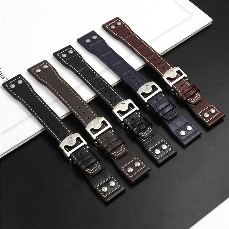 21mm 22mm Genuine Cowhide Leather Watchband with Stud for IWC Pilot PORTOFINO Portuguese Watch Strap Folding Buckle Accessories