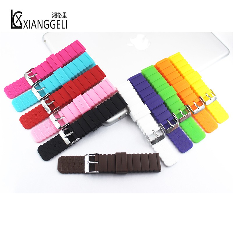 Silicone strap 20mm flat pin buckle watch accessories for kids ladies color strap