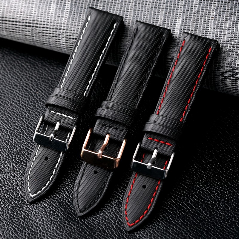 Fully handmade nylon fiber watchband 20 22mm black retro soft bracelet, men's leather strap
