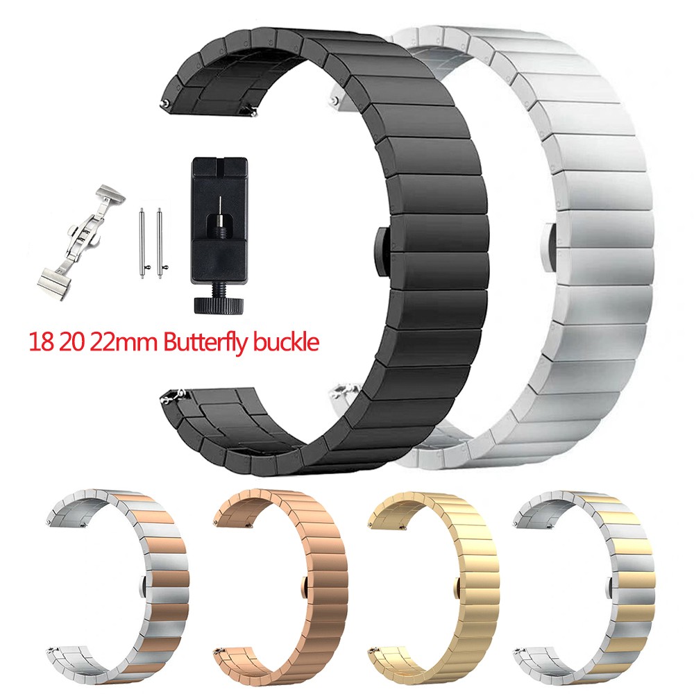 Stainless Steel Solid Strap For Samsung Galaxy Watch 3 45/Active2 Butterfly Buckle Business Bracelet For Huawei Watch GT2 46mm