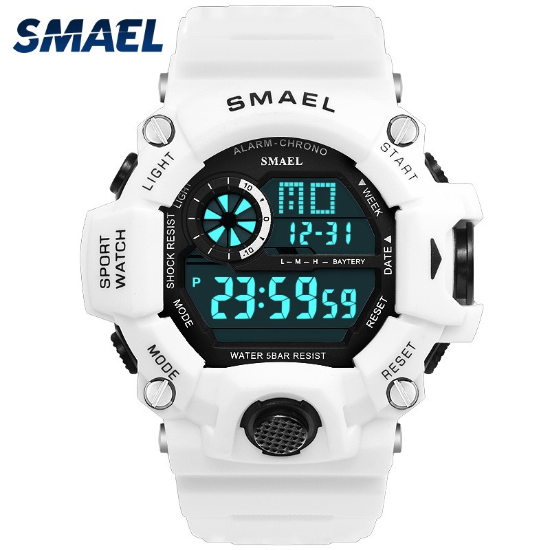 Men's Watches White Digital Watch SMAEL Sport Watch 50M Waterproof Auto Date relogio masculino Digital Military Watches Men Sport