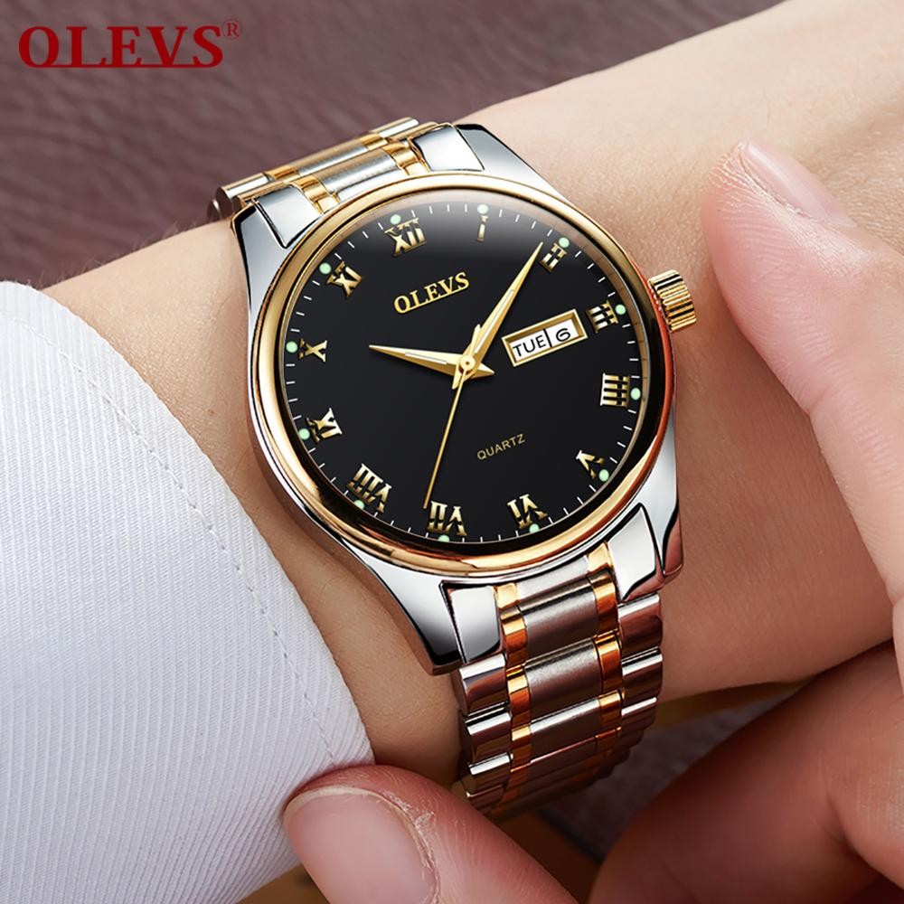 OLEVS Top Brand Classic Men's Quartz Watch Water Resistant Leather Strap Business Popular Casual Men's Watch Date Clock