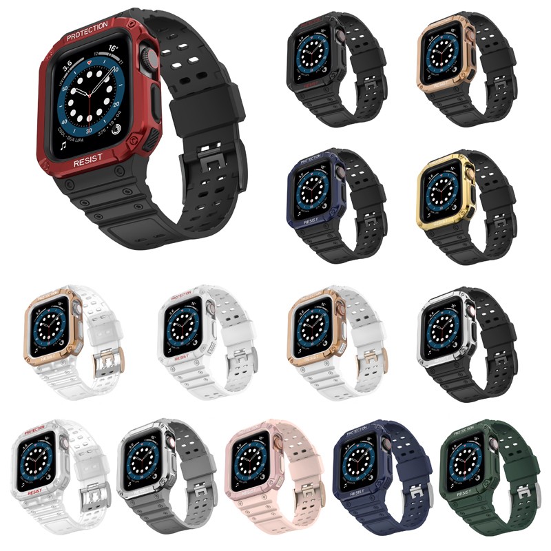 Case + Strap For Apple Watch Band 44mm 41mm 44mm 40mm 38mm 42mm Rubber Silicone Watchband Strap Bracelet iWatch Series 7 4 5 6 se
