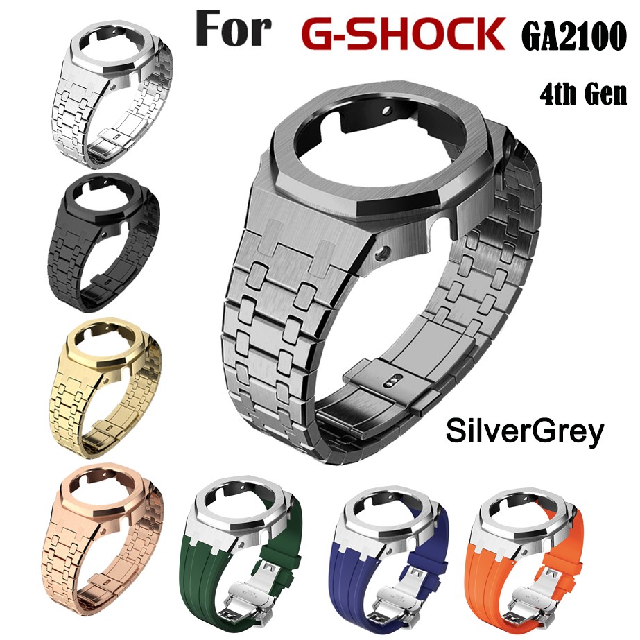 New 4th Gen GA2100 Refit 316 Stainless Steel Bracelet Bezel Fluorine Rubber Watchband GA-2100/2110 Watchband With Screw