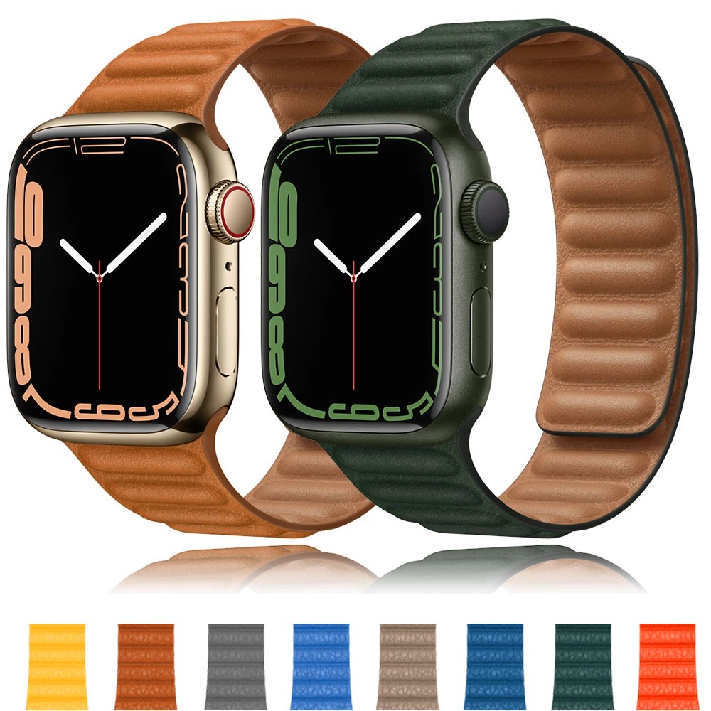 Leather Link for Apple Watch Band 44mm 40mm 45mm 41mm 38mm 42mm Magnetic Loop Watchband Bracelet iWatch Serie 3 5 4 SE 6 7 Strap