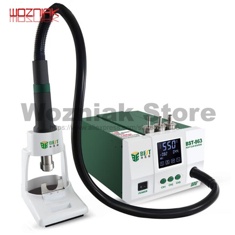 BST-863 Lead Free Hot Air Rework Station Soldering Touch Screen LCD 1200W 220V for Phone CPU PCB Grinder