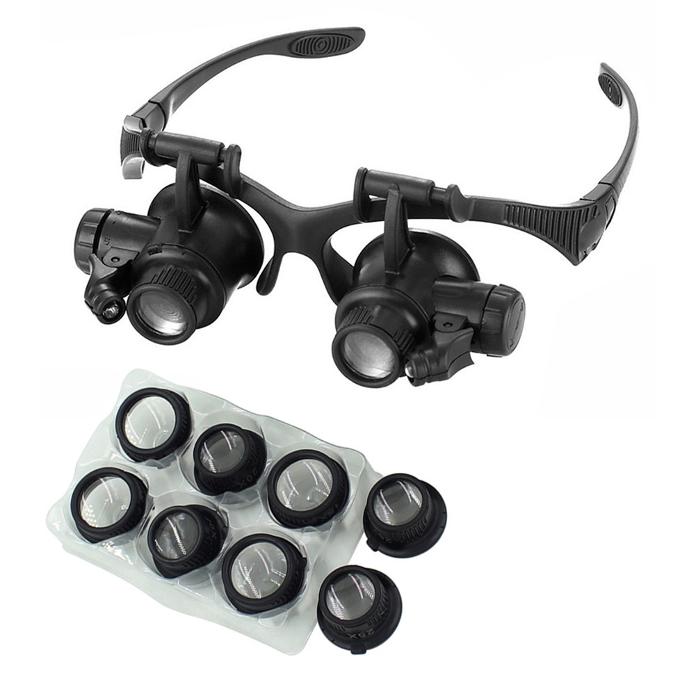 10X/15X/20X/25X Observation Magnifying Lens Headband Glasses Jeweler Watchmaker Head Wearing Glasses Magnifier Loupes with LED