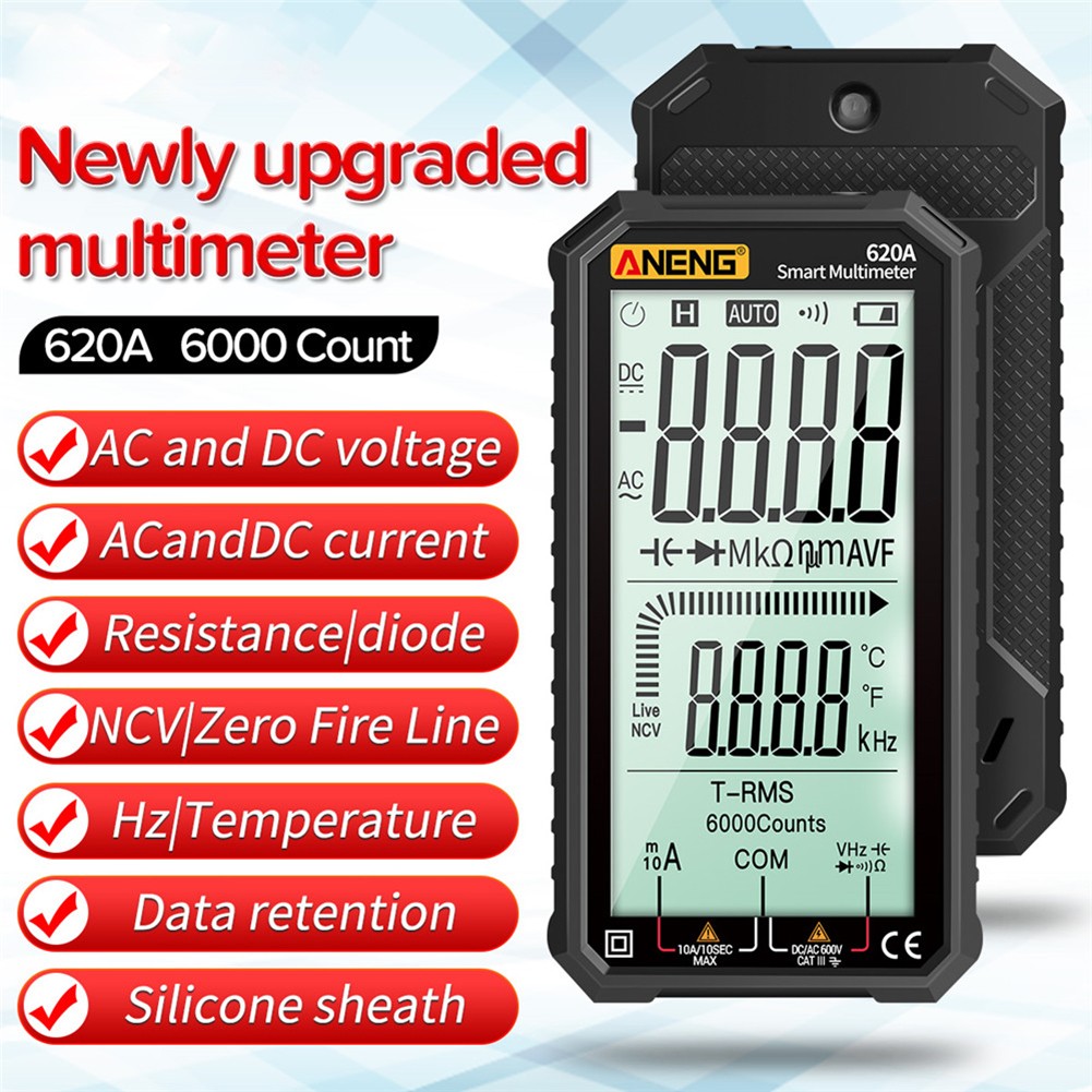 ANENG 620A LCD Digital Multimeter Portable 6000 Counts Auto Ranging AC DC Volt Voltmeter Ammeter Ohm Voltage Capacitance Impedance