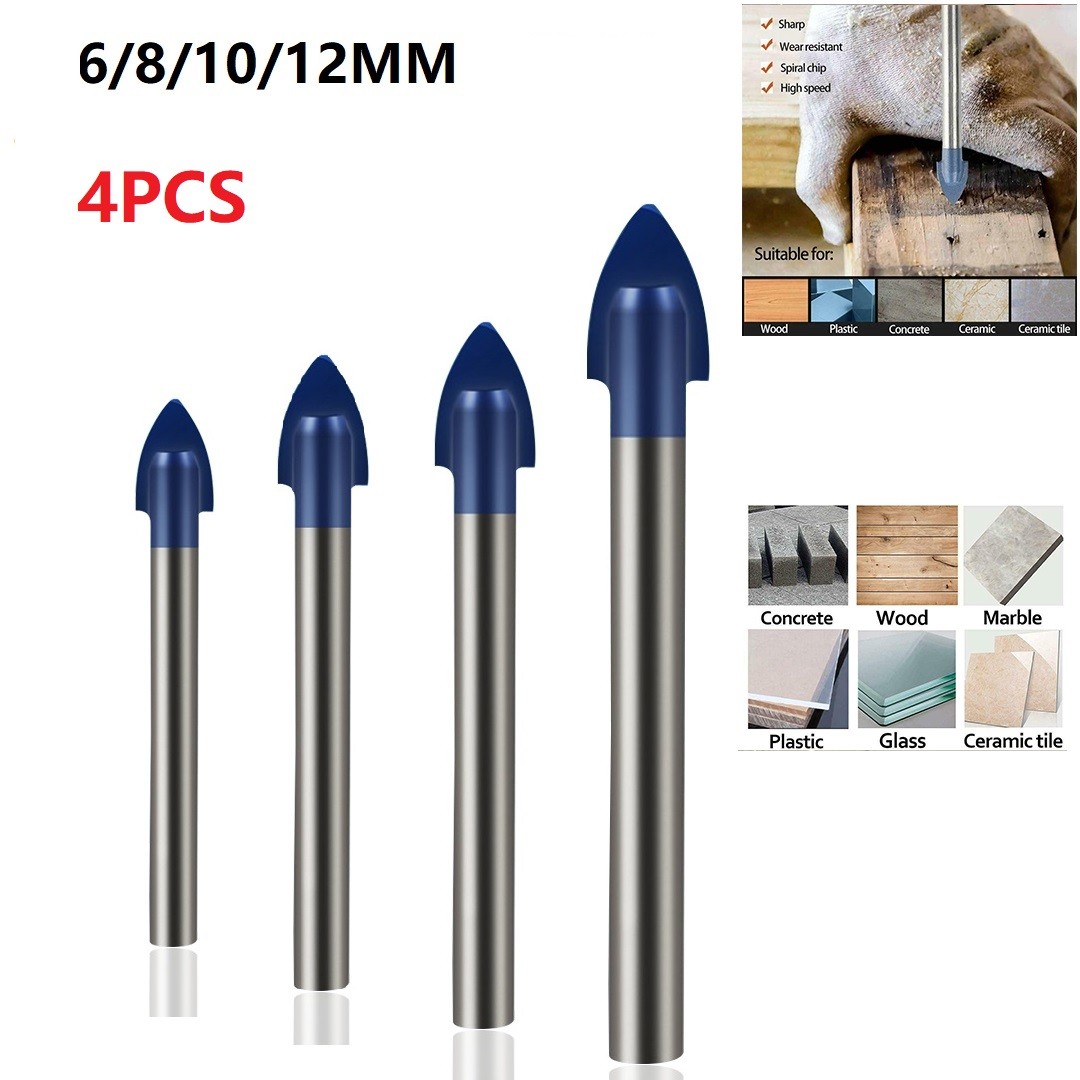 4/5 Pcs Glass Drill Bits Marble Porcelain Spear Head Ceramic Tile Drill Bits Set Spade Drill Bit Hole Saws 6/8/10/12mm