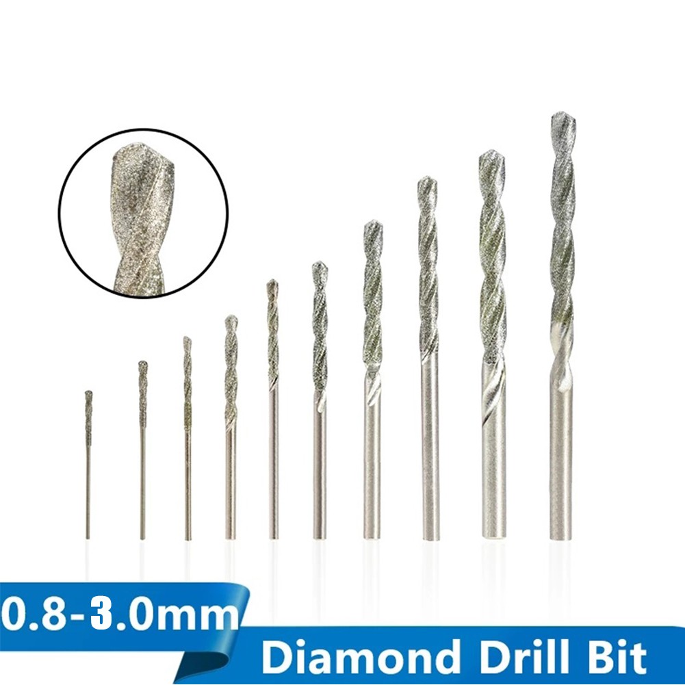 8pcs Diamond Coated Twist Drill Bit 0.8-3.0mm Gun Drill Bit for Glass Tile Stone Hole Cutter for Glass Jewelry Tile Stone