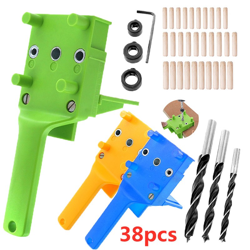 38pcs/set Wood Doweling Jig Punch Locator Drill Guide Handheld Woodworking Pocket Hole Jig Kit 6/8/10mm Drill Bit Hole Puncher