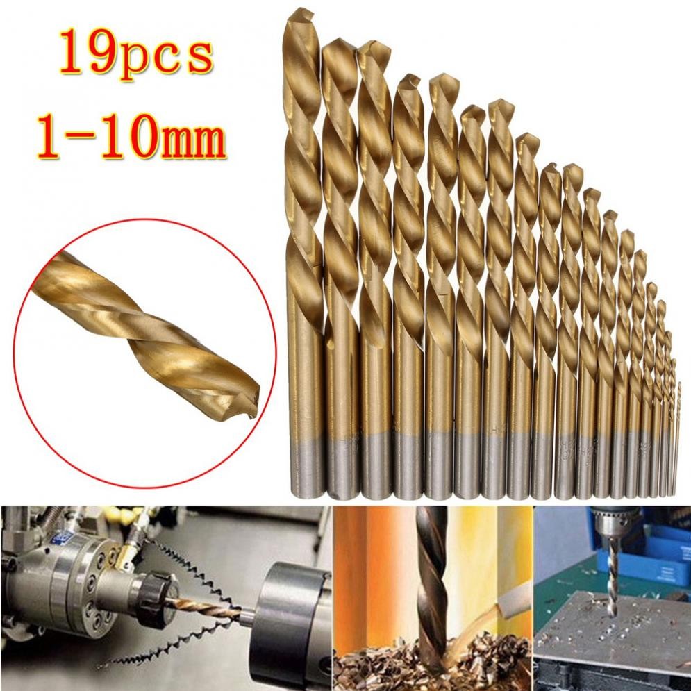 19pcs/lot 1.0mm-10mm Cobalt High Speed ​​Steel Twist Drill Hole Tool Set Titanium Coated HSS Ground Metal Lathe Tools