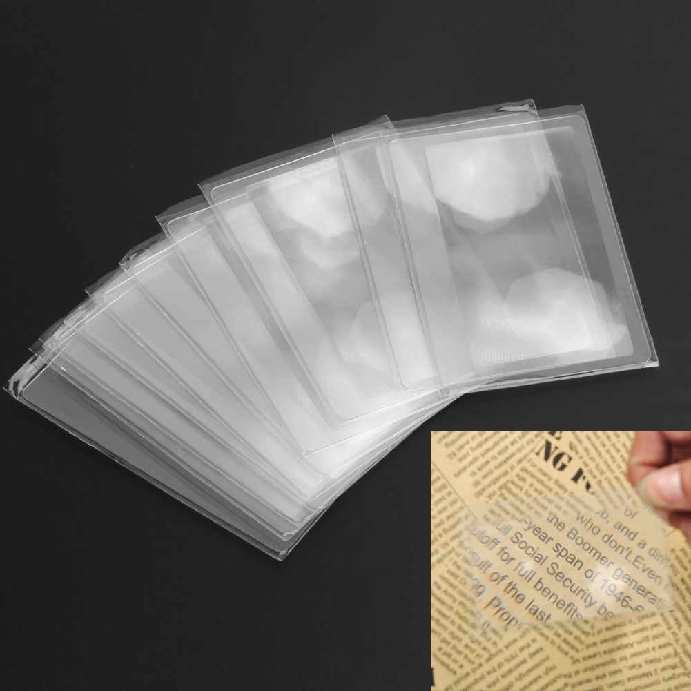 10pcs 3 X Magnifier Magnification Fresnel Lens 8.00*5.50*0.04cm Pocket Credit Card Size Transparent Magnifying Glass