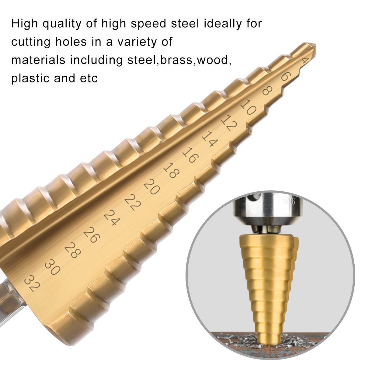 Big Size 4-32mm High Speed ​​Steel Titanium Coated Step Drill Bit For Metal Wood Expanding Hole Cutter Woodworking Power Tools