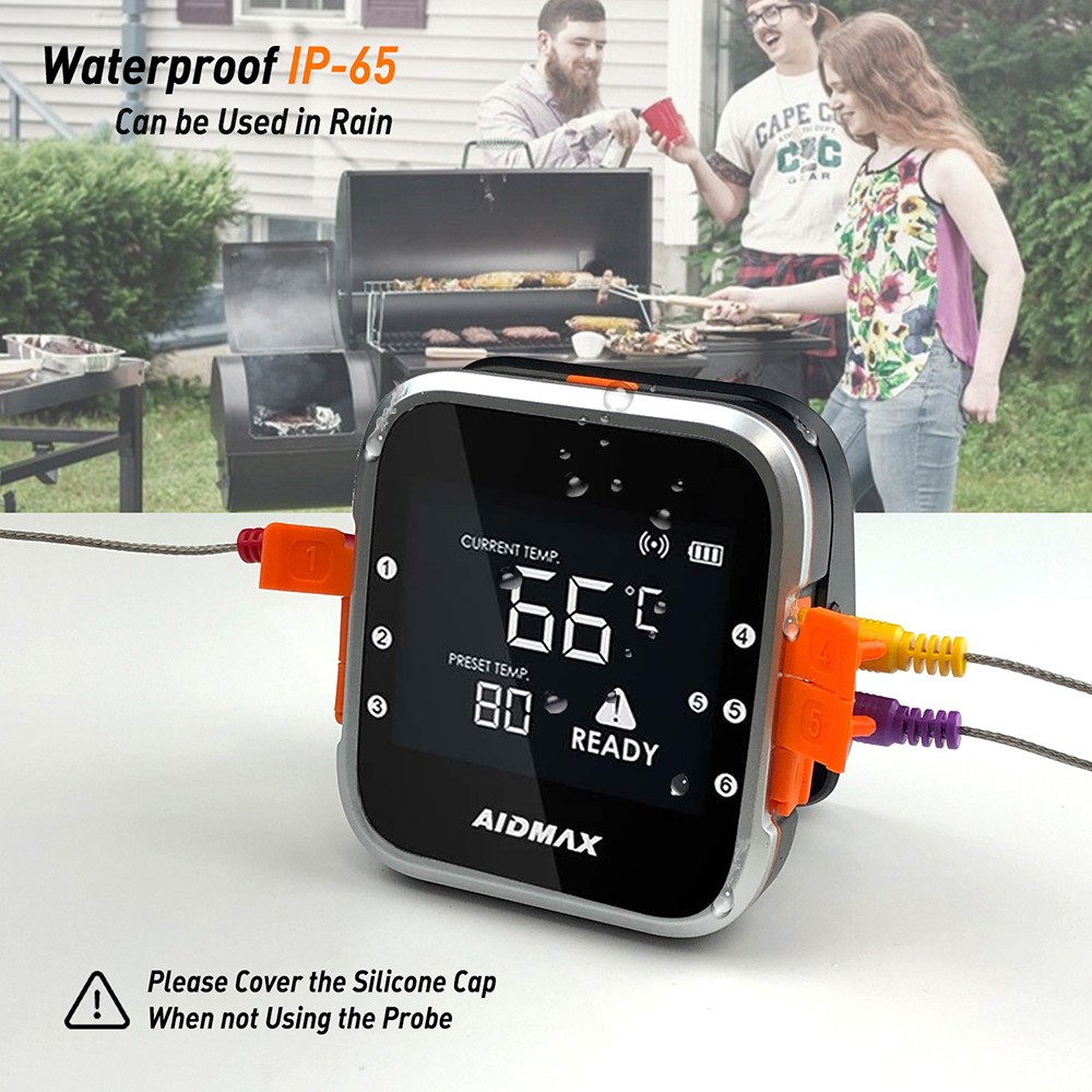 AidMax WR01 Rainproof Wireless Cooking Meat Thermometer with Food Grade Probes for Outdoor BBQ Kitchen Tools Grill Tool