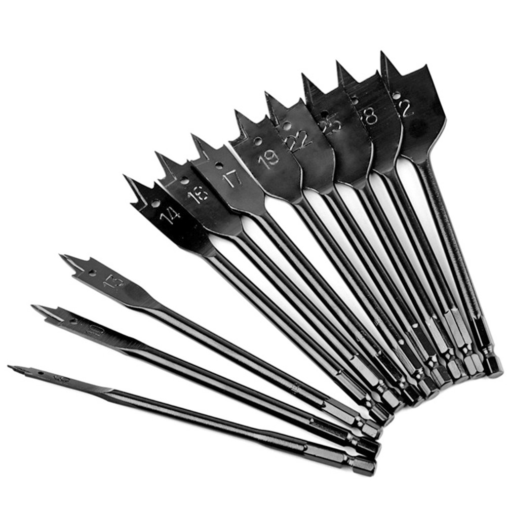 11pcs Titanium Coating High Carbon Steel Hex Shank Spade Drill Bits Sets 6-32mm Flat Wood Boring Bits Woodworking Tools Hole Saws