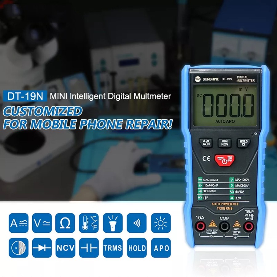 أشعة الشمس DT-19N عالية الدقة المتعدد الرقمية الصغيرة ذكي متعدد للهاتف المحمول التيار المتناوب تيار مستمر مقياس التيار الكهربائي أداة الفولتميتر