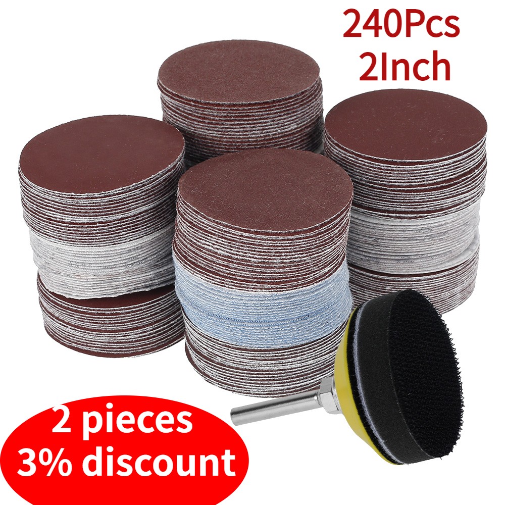 240pcs 2 inch 50mm sanding discs paper 60-3000 grit wet and dry flocking sandpaper round shape flexible wet grinding pad polishing paper