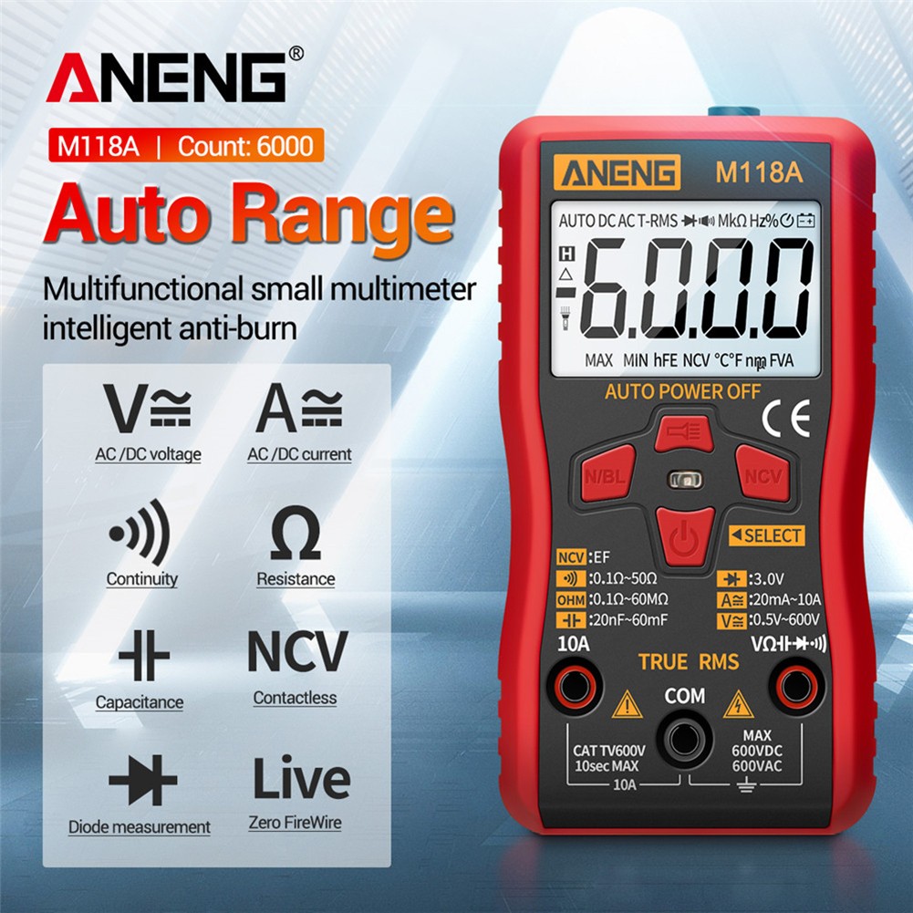 ANENG M118A Backlight Digital Multimeter Non-contact Stable LCD Display Smart Measuring Instruments Auto Range Voltmeter Digital Instrument