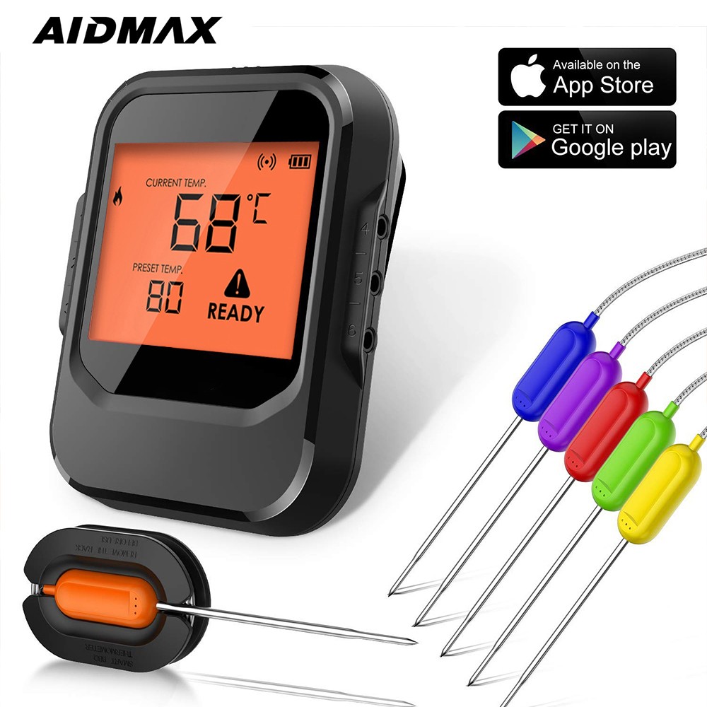 AidMax Pro06 165Ft Remote Multi-Channel Bluetooth Smokehouse BBQ Thermometer with Temperature Probe