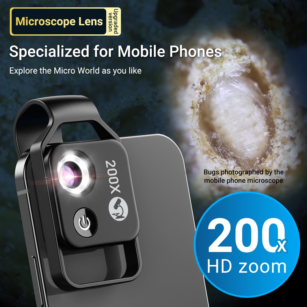 APEXEL MS002 Universal 200X Microscope Lens Upgrade Portable HD Camera Phone Lens with LED Light Micro Pocket Macro lrest