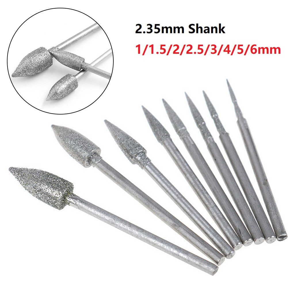 6/8pcs 1-6mm Diamond Mill Head Needle Bits Burrs Engraving Carving Grinding Tool Jade Needle Stone Carving Engraving Tool