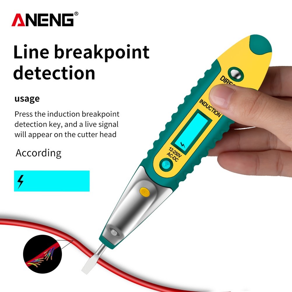 ANENG AC/DC 12-250V Non-contact LCD Digital Display Tester Screwdriver Power Outlet Voltage Detector Pen with Light