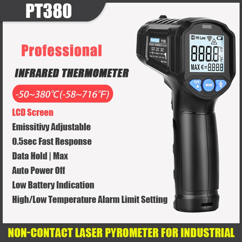 Peaktool PT380 Digital Non-Contact Infrared Thermometer High Accuracy Thermometer Thermometer Data Hold LCD Backlight C/F