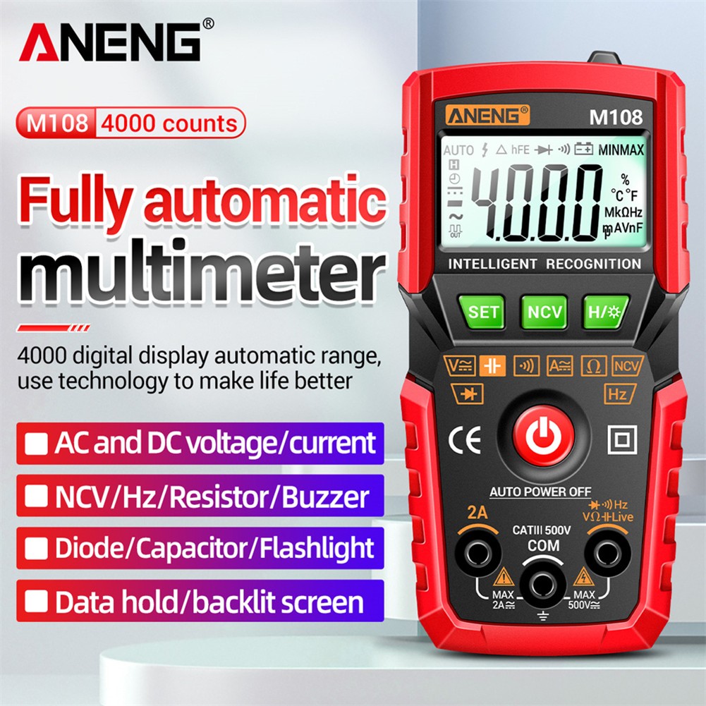 ANENG M107/M108 عالية الدقة 4000 التهم الذكية الرقمية المتعدد LCD المقاومة NCV المحمولة تيار مستمر التيار المتناوب الجهد فاحص/ مختبر التيار الكهربائي