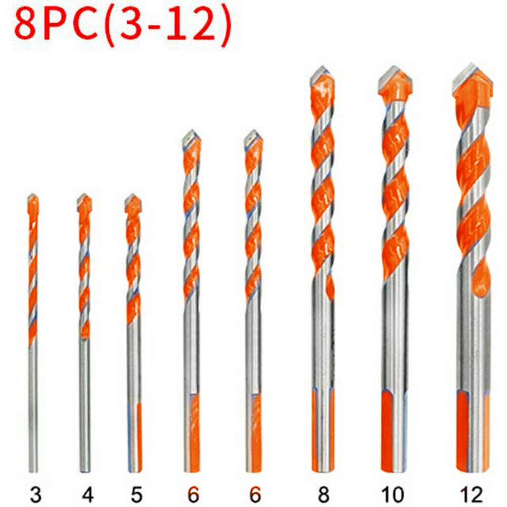 10pcs Brill Bits Multi-material Triangle Drill Bit Set Diamond for Tile Concrete Brick Glass Plastic Wood Stone 3-12mm