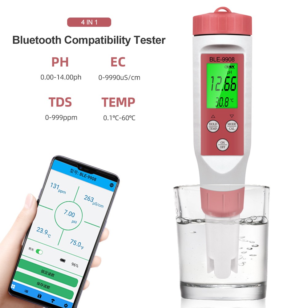 Bluetooth Compatible Meter 4 in1 PH/TDS/EC/Temperature Water Quality Pen APP Smart Control Water Quality Detector for Aquarium