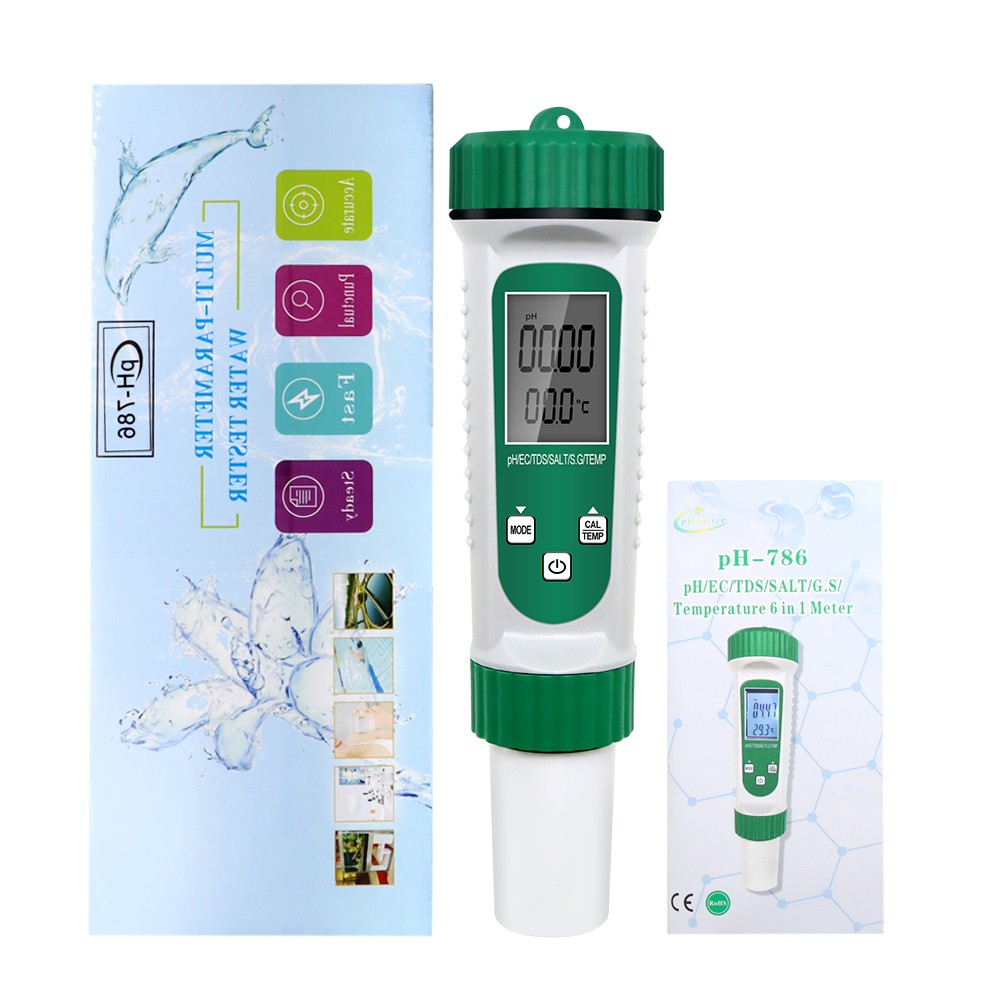 High Accuracy 6 in 1 PH/ EC/ TDS/ Salt/ S.G/ Temperature Test Meter Analyzer Acid Probe Analyzer for Drinking Aquarium 40% Off