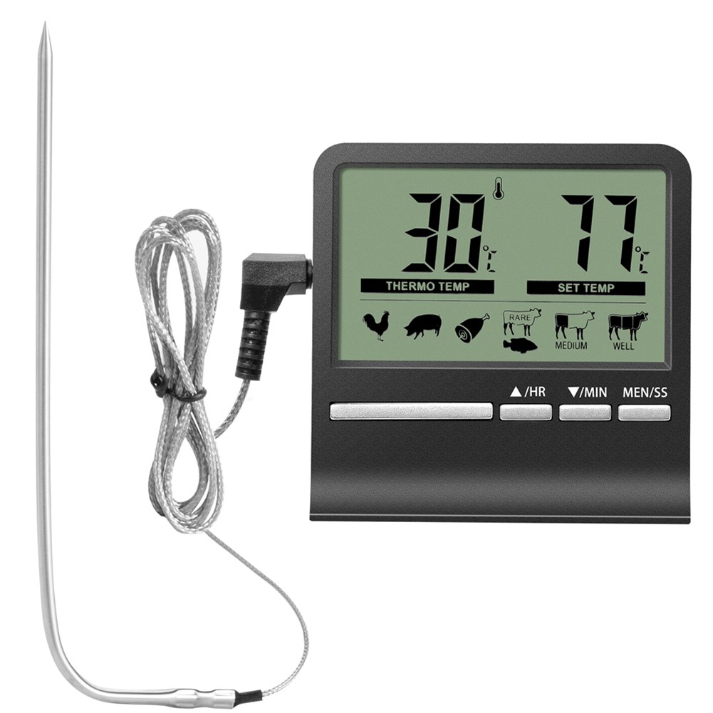 Digital Kitchen Thermometer LCD Display Long Probe for BBQ Oven Food Meat Cooking Alarm Timer Measuring Tools